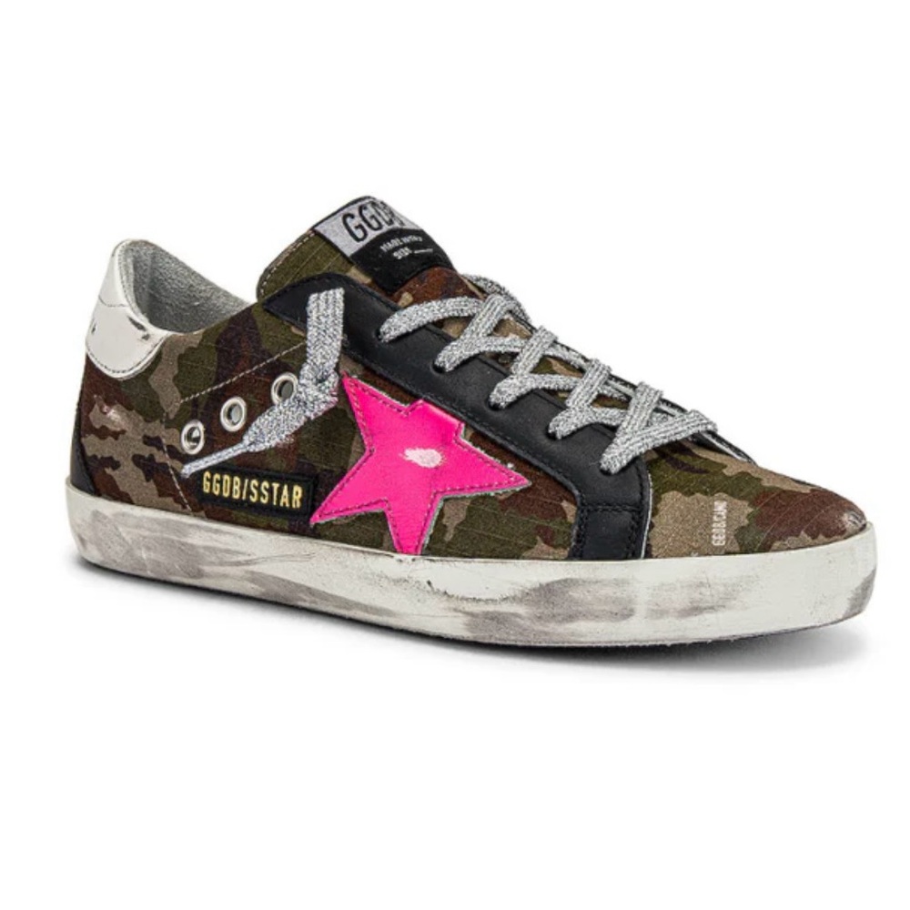 Golden Goose Superstar Sneaker in Camo Ripstop Leather with Pink Star